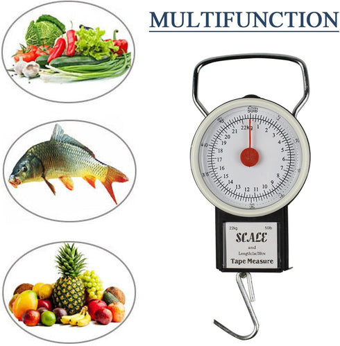 JSHANMEI Digital Hanging Scale Mechanical Kitchen and Fishing Scale Multi-Purpose Portable Hand Held Dial Weight Scale with Tape Measure (50 Lbs /...