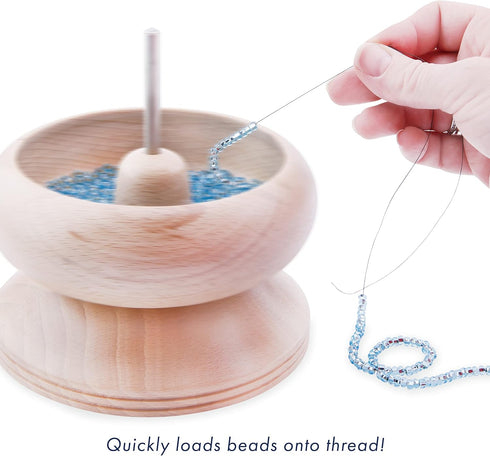 Beadalon Spin-N-Bead, Mini Size Bead Spinner Bowl Includes 1 Curved Big Eye Needle for Easy Bead Stringing and Jewelry Making, Natural...
