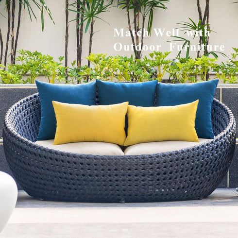 MIULEE Pack of 2 Decorative Outdoor Solid Waterproof Throw Pillow Covers Faux Linen Garden Farmhouse Coastal Cushion Cases for Summer Patio Tent B...