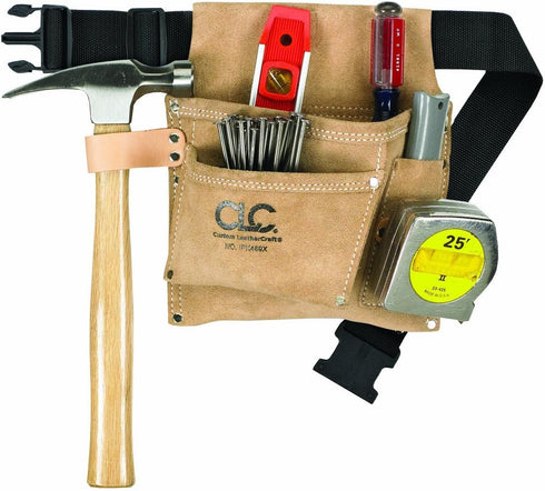 Custom LeathercraftIP489X Suede Tool Bag & Poly Web Belt, 3 Pocket , Tan...