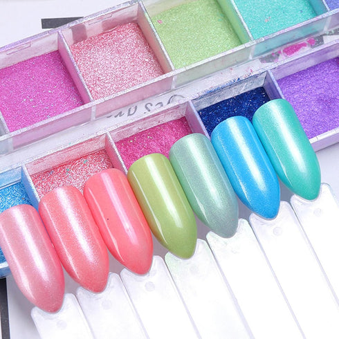 2 Box Holographic Nail Glitter Powder Nail Art Supplies Metallic Shining Flakes Chrome Nail Powder Pearl Nail Art Glitter Mirror Laser Effect Mani...