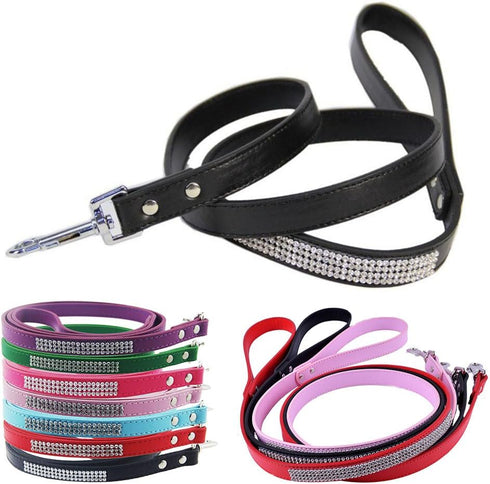 Scicalife PU Leather Dog Leash Training Walking Pet Leash Products Colorful Walking Leashes with Sparkly Studded Rhinestone for Cats or Dogs (Blac...