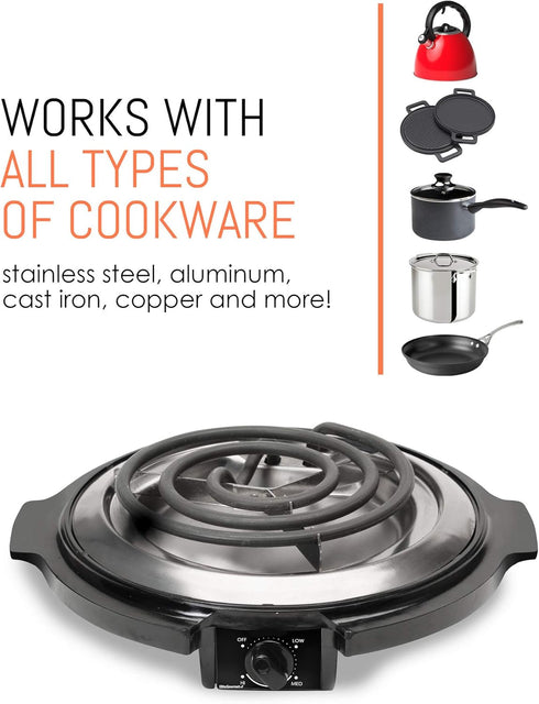 Elite Gourmet ESB-300X Single Countertop Coiled Burner, 1000 Watts Electric Hot Plate, Temperature Controls, Power Indicator Lights, Easy to Clean...