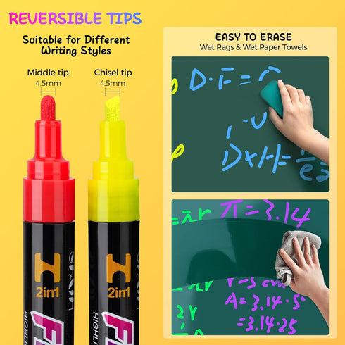 Liquid Chalk Markers Erasable - 8 Vibrant Chalkboard Markers for Chalkboards, Windows, Glass, Signs, Dust Free Chalk Pens for Kids & Adults - 4.5m...
