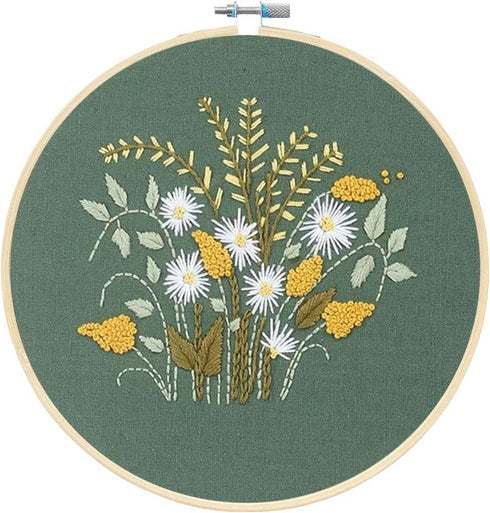 KISSBUTY Full Range of Embroidery Starter Kit with Pattern, Cross Stitch Kit Including Embroidery Fabric with Floral Pattern, Bamboo Embroidery Ho...