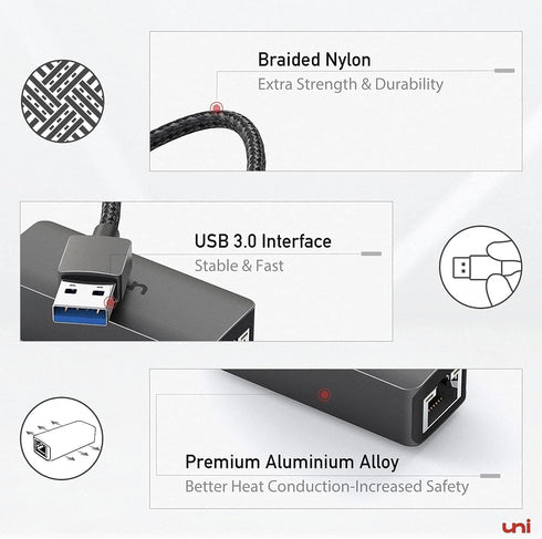 uni USB to Ethernet Adapter, Driver Free USB 3.0 to Gigabit Ethernet LAN Network Adapter, 100/1000 Mbps RJ45 Internet Adapter Compatible with MacB...