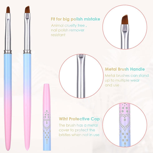2 Pcs Nail Art Clean Up Brushes, Abeillo Round & Angled Nail Polish Brush for Cleaning Fingernails, Nail Painting Brushes for Nail Art Design & Po...