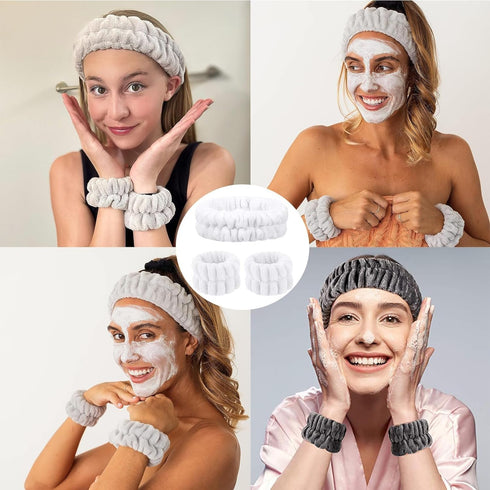 5Pcs Face Wash Headband and Wristband Set for Women,Spa Skin Care Headband for Washing Face, Hair Band and Wrist Towels Water Guards for Washing F...