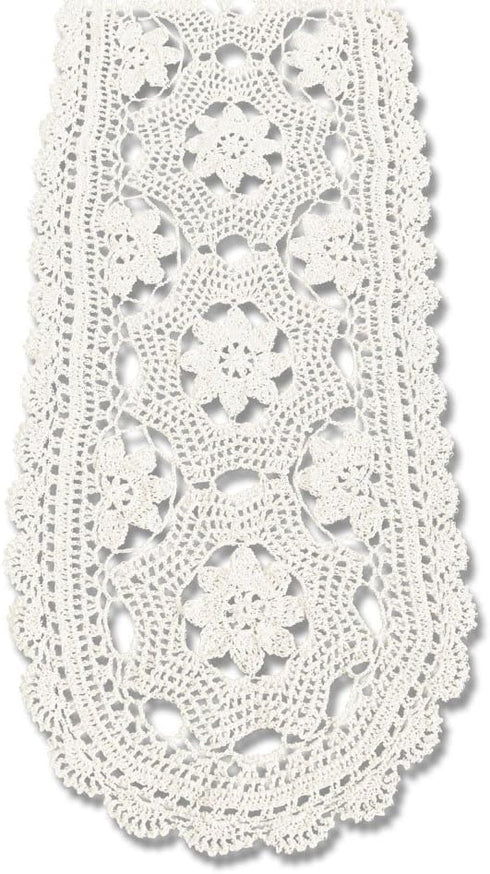 KEPSWET Cotton Floral Oval Handmade Crochet Lace Table Runner Beige (12x60 inch)...