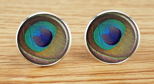 Custom Classic Jewelry Tuxedo Shirt Sliver Cufflinks Men's Unique Business Wedding Gifts Peacock Feather A...
