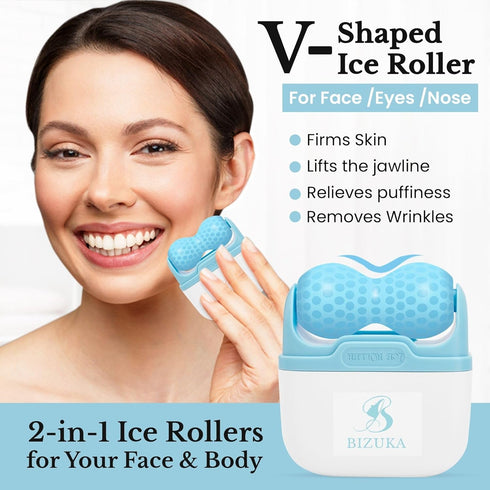 Ice Roller for Face and Eyes Facial Skin Care Tool 2-in-1 Ice Roller for Face & Eyes - Reduces Puffiness, Relieves Migraines, with Travel Case - I...