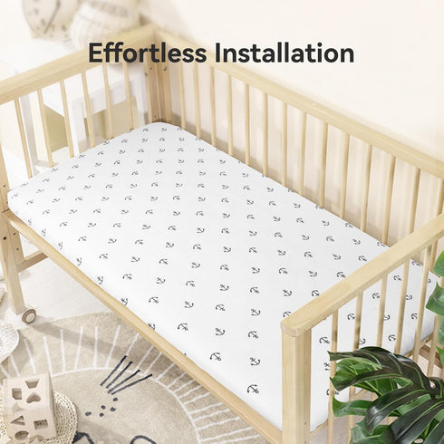 Synrroe Fitted Muslin Crib Sheets, Stretchy Crib Bed Sheets for Babies Boys, Super Soft and Comfortable 100% Cotton Bed Sheets Double Layers (Anch...
