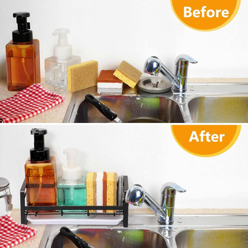 FANGSUN Large Sponge Holder for Kitchen Sink, 304 Stainless Steel Sink Caddy Organizer with Removable Drip Tray, Countertop Dish Soap Holder, Not ...