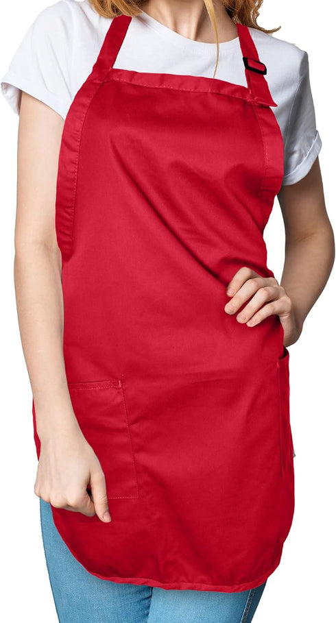 DALIX Apron Commercial Restaurant Home Bib Spun Poly Cotton Kitchen Aprons (2 Pockets) in Red...