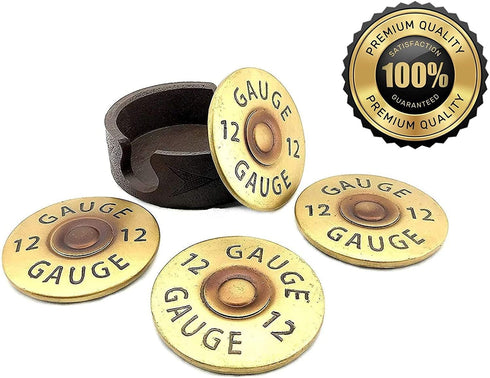 Bellaa Shotgun Shell Coasters 12 Gauge Set of 4 + 1 Pcs Holder Included, Buckshot Gun Solid Strong Heavy Duty Man Cave Bullet Rustic Decor Dining ...