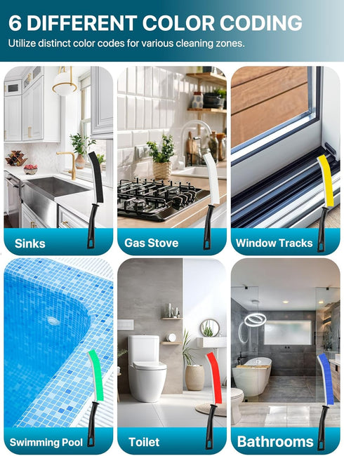 Premium 6Pcs Colorful Hard Bristle Crevice Cleaning Brushes, Multifunctional Crevice Cleaning Tools, Designed for Cleaning Narrow Spaces, Suitable...