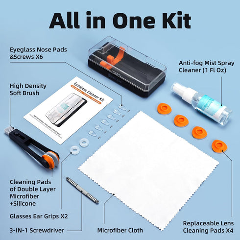 Glasses Cleaning Kit Eyeglass Cleaner, Glasses Cleaner Anti Fog Wipes for Glasses Lens Cleaner Spray with Microfiber Cloth, Eye Glass Repair Kit w...