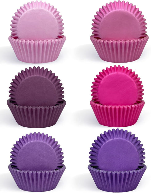 qiqee Mini 300-Count Cupcake Liners Cupcake Cups Food Grade 6 Solid Pink Purple Colors Cupcake Papers Baking Cups Cupcake Wrappers (Mini Size)...