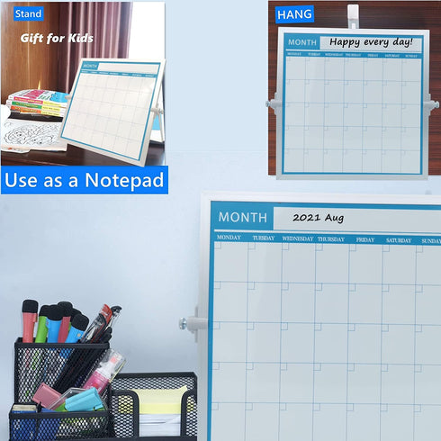 Magnetic Dry Erase Board Calendar- Easy to Clean,Desktop Double Side Monthly Whiteboard with Stand,10 Inch X 10 Inch, Portable Mini White Board Ea...