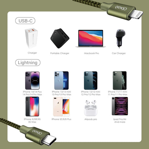 Opro9 iPhone USB C to Lightning Fast Charging Cable (6FT) - PD 20W, Apple MFi Certified Charger Cord, Nylon USBC to Lightning Cable for iPhone 14 ...