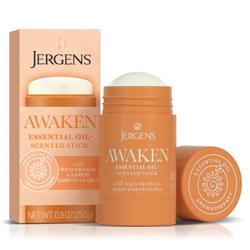 Jergens Awaken Essential Oil-Scented Stick, Calming Aromatherapy Stick with Wild Orange and Lemon Essential Oils, 0.9 Oz...