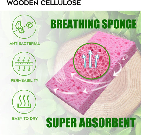 Cleaning Scrub Colored Sponge,Non-Scratch Kitchen Cellulose Dishwashing Sponge,16Pack Biodegradable Natural Sponge...