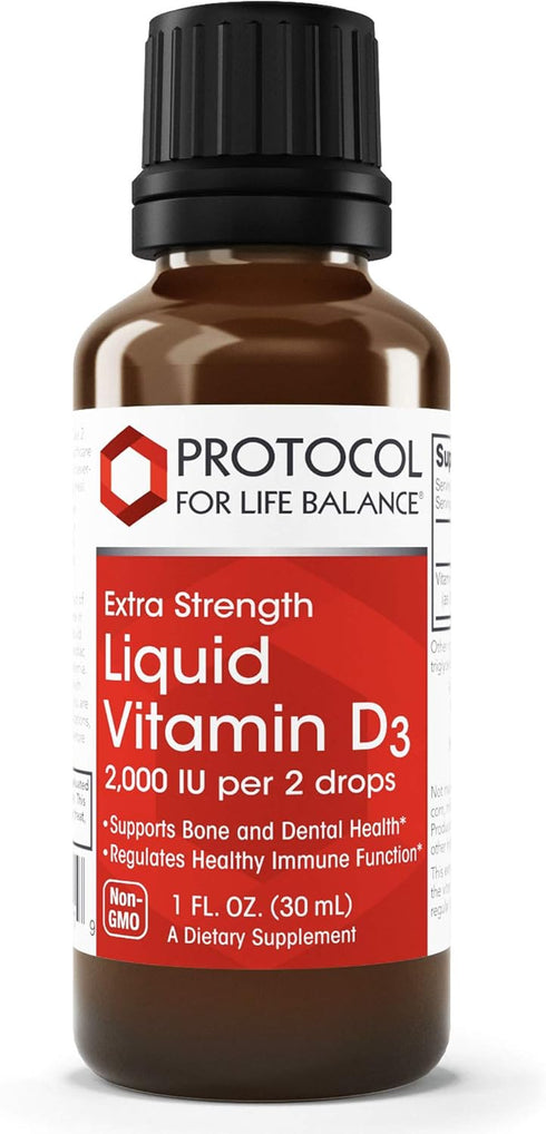 Protocol Liquid Vitamin D3 2,000 IU - Extra Strength - Bone & Teeth Support* - Dietary Supplement for Immunity & Bone Mineralization* - Non-GMO, H...