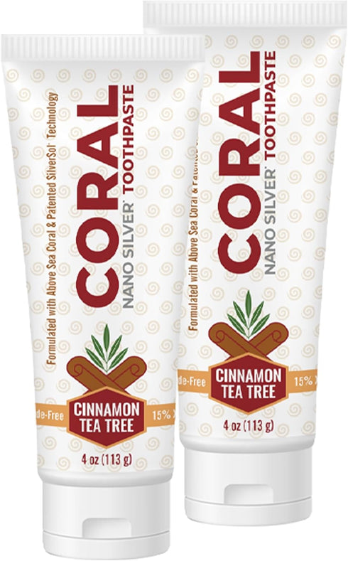 Coral Nano Silver Cinnamon Tea Tree Toothpaste, Natural Fluoride Free Teeth Whitening Toothpaste, Coral Calcium Nano Silver Infused SLS Free 4 Oun...