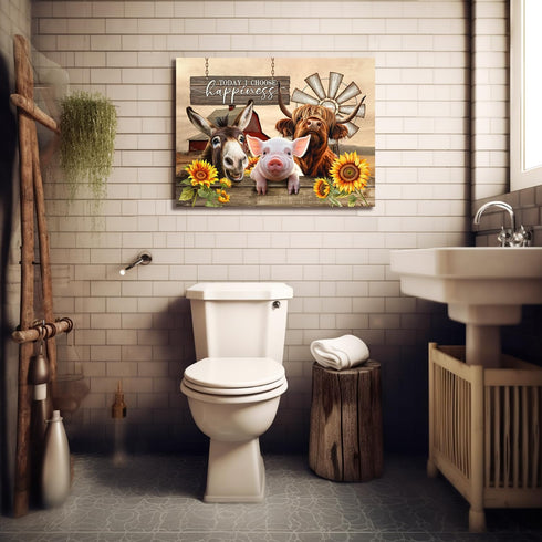 Beabalea Farmhouse Animals Canvas Kitchen Wall Art Rustic Sunflowers Donkey Cow Pig Pictures Wall Decor Country Red Barn Windmills Artwork Paintin...