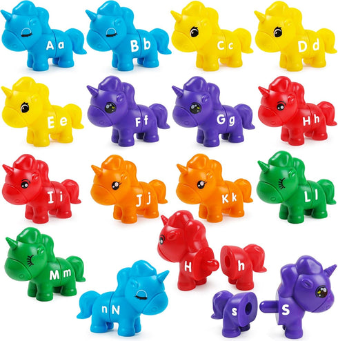 Matching Letters Fine Motor Toy Double-Sided ABC Unicorns Alphabet Match Game with Uppercase Lowercase Preschool Educational Montessori Learning T...