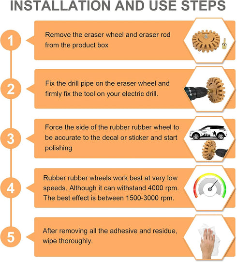 Decal Remover Wheel Sticker Remover w/Drill Adapter Tool Kit Adhesive Decal Eraser Wheel, Remove Vinyl Decals, Stickers, Stripes, Pinstripes, Adhe...
