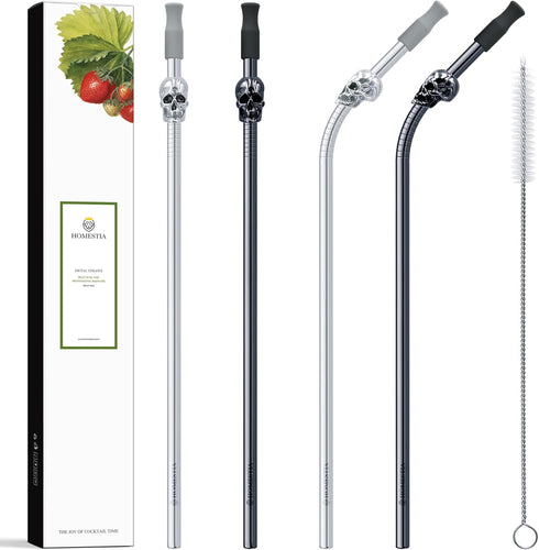 Homestia Stainless Steel Straw, 10.5'' Food Grade Reusable Metal Drinking Straws with 1 Cleaning Brush and Carry Pouch for Smoothie, Milkshake, Co...