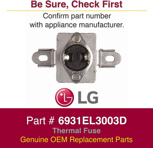 LG 6931EL3003D Genuine OEM Thermal Fuse For LG Dryers,Silver