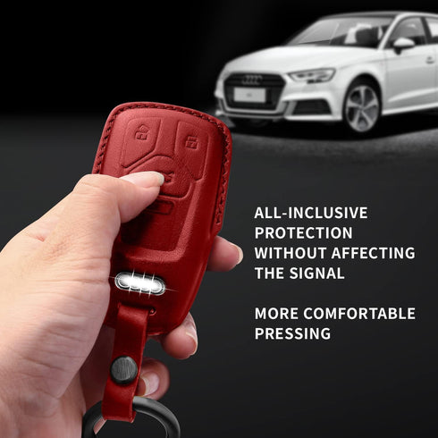 Tukellen for Audi Key Fob Cover Genuine Leather with Keychain,Leather Key Case Protector Compatible with Audi A4 Q7 Q5 TT A3 A6 SQ5 R8 S5 Smart Ke...