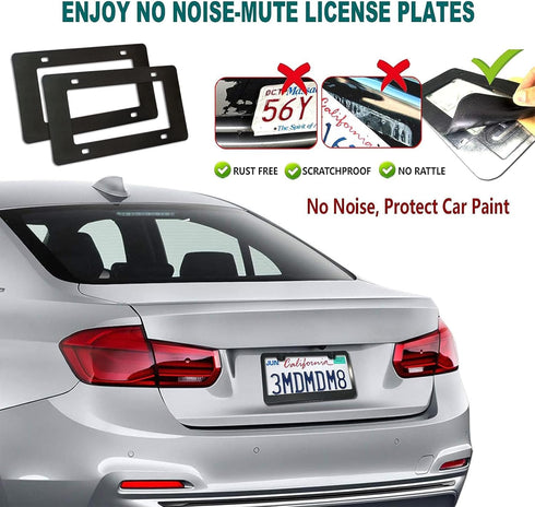 Aootf License Plate Frames- Matte Black Aluminum Car Tag Cover, 2 Pack Heavy Duty Front & Rear Holders for Women/Men, with Screws Bolts, Tire Valv...