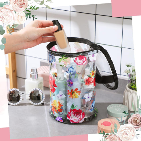 Sanwuta Flower Theme Clear Lotion Toiletry Bag Travel Makeup Case Waterproof PVC Beauty Cosmetic Bag with Handle Zipper Portable Survival Organize...
