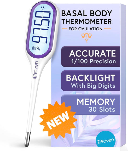 iProven Basal Body Thermometer with Backlight & Big Digits, 1/100 Degree High Precision, BBT for Ovulation Tracking, 30 Memory Recall, Accurate Fe...