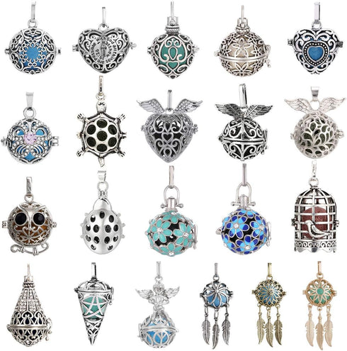 Mixed Pearl Cage Locket Pendants Set, Essential Oil Diffuser DIY Necklace Bracelet Jewelry Making Craft, Bulk Beads Aromatherapy Diffuser Charms G...