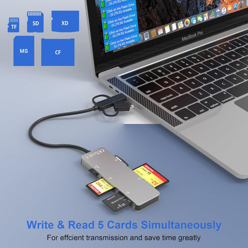Memory Stick pro Duo Adapter for iPhone, 6 in 1 SD/TF/M2/MS/CF/XD Picture Card Reader for Computer, Multi Card Reader with Lightning+USB A+USB C, ...