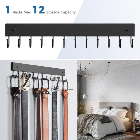 Belt Hanger Wall Mounted, Wooden Belt Organizer Max 12 Storage Capacity, 180° Rotating Space Saving Hangers for Ties, Tank Tops, Scarves, Bras, Ke...