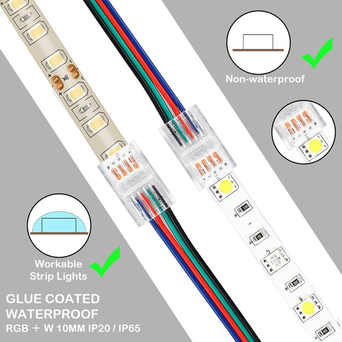 10 Pack 4 Pin LED Strip Light Connectors 10 mm, Solderless LED Strip Connector, Track Lighting Connectors for Waterproof RGB LED Strip Lights 16.4...