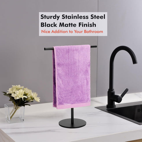 Black Hand Towel Holder Stand for Bathroom Vanity Countertop Stainless Steel T-Shape Freestanding Towel Rack Stand Towel Bar for Bathroom Kitchen ...