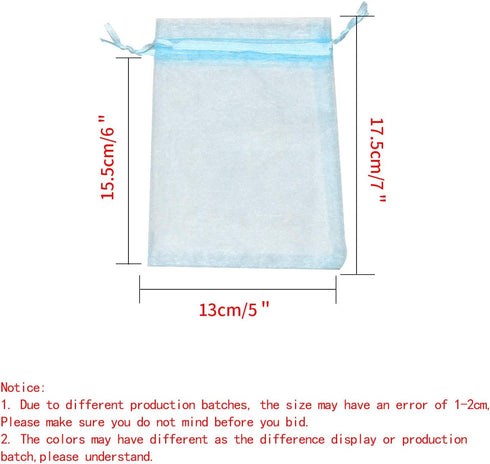 100Pcs Organza Bags 5x7 Inch, Sky Blue Sheer Baby Shower Party Favor Bags with Drawstring, Mesh Jewelry Gift Bags Wedding Candy Pouches...