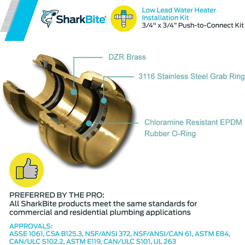 SharkBite 3/4 Inch Water Heater Connection Kit, Push to Connect Brass Plumbing Fittings, PEX Pipe, Copper, CPVC, PE-RT, HDPE, 22441LF...