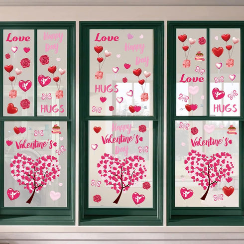 Ivenf Valentines Day Decorations Heart Window Clings Decor, Large Red Pink Heart Tree Cupid Valentines Day Decor for Kids Home School Office Class...