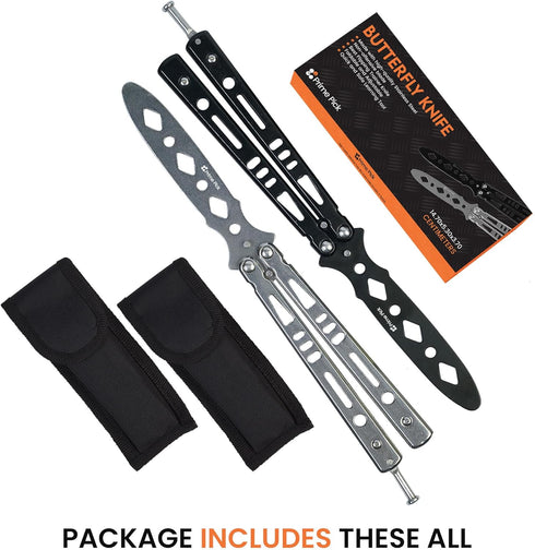Butterfly Knife, Balisong Trainer Unsharpened Blade, 2 Practice Knives Set with Pouches Fully safe Not Real Blades...