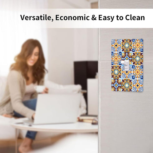 Mexican Talavera Tiles Single Toggle Light Switch Plate Cover Decor Wall Plate Cover For Home Bedroom Kitchen Decorative 4.5 * 2.76 Inches Standar...