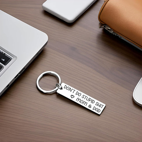 Finduat Don't Do Stupid Shit Keychain from Dad or Mom - Gift for New driver, Funny Son or Daughter Gift, Graduation Gift Idea Birthday Christmas V...