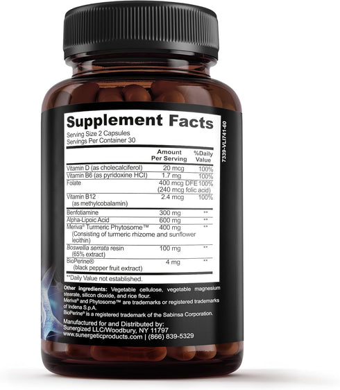 Premium Sciatic Nerve Support Formula – Sciatic Nerve Supplement with Benfotaimine, Alpha Lipoic Acid (ALA) & Meriva Turmeric Curcumin – Supports ...