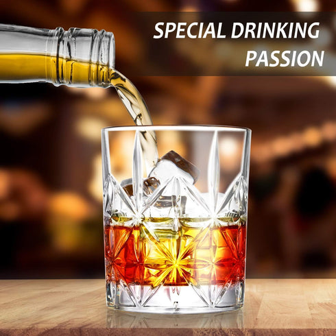 Whiskey Glass Set of 2, veecom 10 oz Crystal Whiskey Glasses Thick Bottom Bourbon Glasses Old Fashioned Rocks Glass Tumbler for Scotch, Cocktail, ...